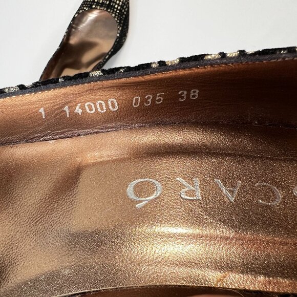 Mascaró Metallic Velvet Pumps Low Heels Pointed Toe Gold Black Evening 38 US 7.5 - Picture 10 of 13